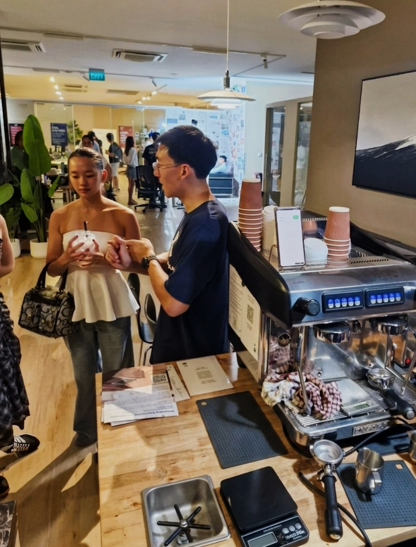 Serving coffee to a guest at the cart