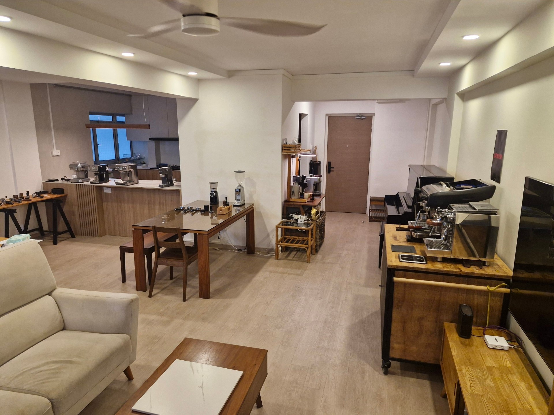 Our workshop space at 181 Pasir Ris with espresso machines and seating